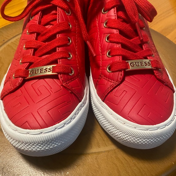 Guess Vibrant Red Sneakers With Animal Print Detail Women Size 9.5 - Picture 7 of 8